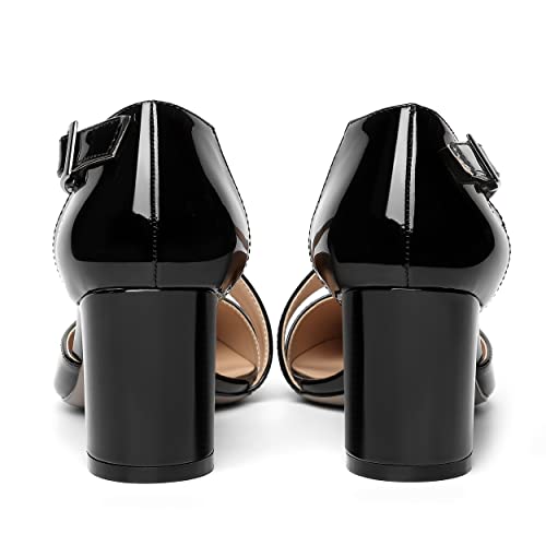 MOVINSTEPS Womens Pointed Toe Formal Thick Office Patent D'Orsay Adjustable Strap Buckle Dress Block Mid Heel Pumps Shoes 2.5 Inch4