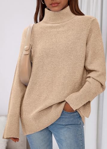 KIRUNDO Fall Sweaters for Women 2025 Turtleneck Ribbed Long Sleeve Casual Loose Knit Pullover Tops Fashion Winter Clothes3