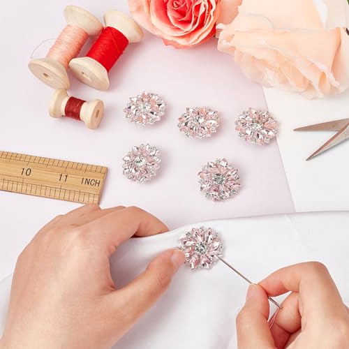 FINGERINSPIRE 6 x Shiny Flower Rhinestone Buttons 26 mm with Brass Stem, Pink Crystal Embellishments with 1 Hole - Image 3