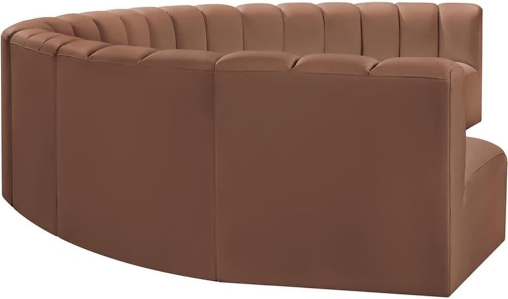 BOWERY HILL Contemporary 8-Piece Vegan Leather Modular Sectional, Cognac Upholstery, Deep Channel Tufting, 162" W x 83" D x 30" H, Versatile Living Room Furniture for Stylish Home Decor