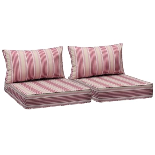 Image of AAAAAcessories Outdoor Seat Cushions for Chairs, Fade-Resistant, Waterproof Patio Furniture Replacement Cushions, 24 inch x 24 inch x 5 inch + 24 inch x 13.5 inch, Set of 2, Dusty Rose Garden Stripe