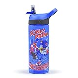 HOX SONIC PRIME Reusable BPA free Kids Atlantic Water Hydration Bottle with built in Carry Loop, Flip Up Spout and removeable straw - 600ml, Blue