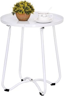 H JINHUI Outdoor Side Tables, Round Garden Table, Patio Side Table Small End Table Coffee Table, Outdoor Metal Side Table for Living Room, Bedroom, Garden, Terrace, Balcony (White)