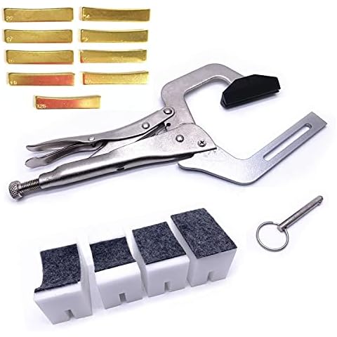 Jiayouy Handheld Fret Pressing Tool Luthier Fretting Tool with 4 Padded PVC Support Cauls + 9Pcs Brass 7.25/9.5/10/12/14/15/16/17/20/ Radian Fret Inse Cover