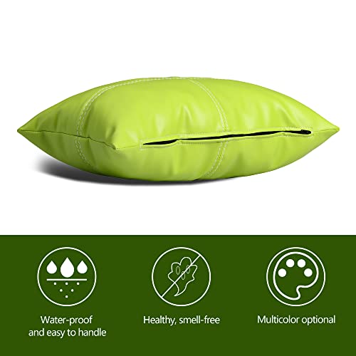 Wuuyuef Outdoor Pillow Covers 12X 20 Inch Set Of 2, Faux Leather Throw Pillow Cases Waterproof Decorative Cushion, Boho Lumbar Pillow Cover For Garden Couch Bed Sofa, Lime Green #TOP6