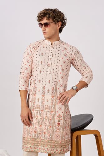 Image of BE ACTIVE Men's Cotton | Regular Fit Casual Mandarin Collar | Long Length Full Sleeves | Embroidered Indian Kurta