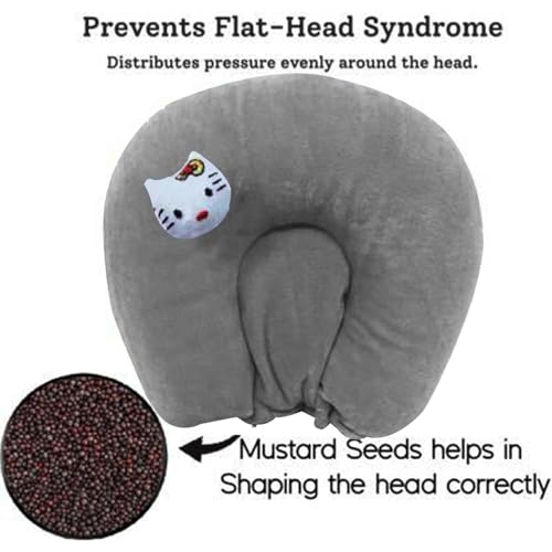 Image of Mustard Pillow for New Born Baby, Ideal for Round Head Shaping Seed Pillow with Foam Cotton Cover for 0 to 12 Months Babies (Elephant)