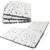 DIY Deck Tiles Natural Patio Marble Floors, Outdoor Garden Terraces Balcony Floors, Decking Easy to Install, Efficient Drainage (White)