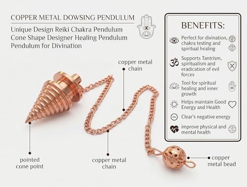 Image of Designer Copper Pendulum for Reiki Healing, Dowsing & Chakra Balancing - Cone Shape Divination & Meditation Tool for Energy Cleansing
