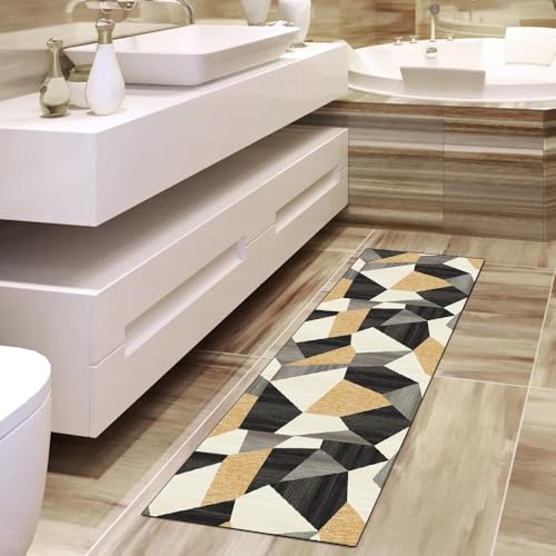 Alfombra para pasillo de 80 x 100 cm, diseño de retazos negro, amarillo y gris lavable 4