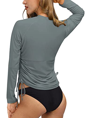 Womens Rash Guard Long Sleeve Swim Shirt Zipper Surf Shirt Swimsuit Rashguard Top Grey M #TOP7