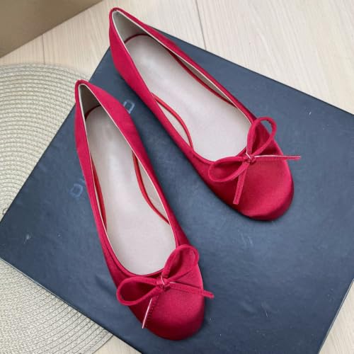 Image of TN TANGNEST Women's Velvet Flats Round Toe Ballet Shoes | Elegant Bowknot Flats Comfortable Casual Slip On Flats for Work
