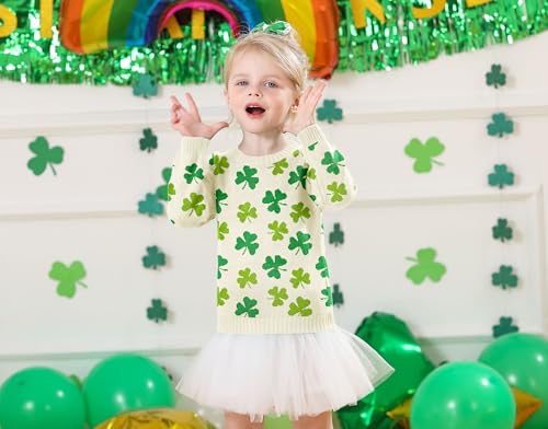 Image of Unisex Toddler St.Patrick's Day Clover Print Sweater Irish Shamrock Knitted Pullover Tops 12M-8Y