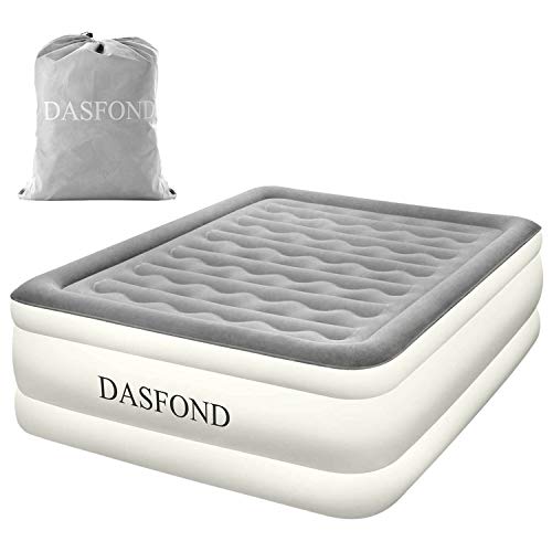 DASFOND Queen Air Mattress with Built-in Pump, Premium Elevated Inflatable Air Bed with Flocked Top, Standard Series Rest Raised Airbed for Home/Travel/Camping (Height 22'', Size 80'×60'×22')