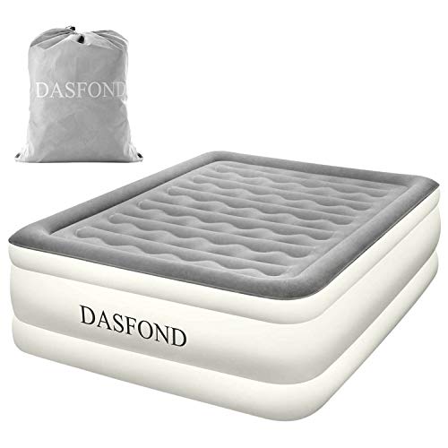 DASFOND Queen Air Mattress with Built-in Pump, Premium Elevated Inflatable Air Bed with Flocked Top, Standard Series Rest Raised Airbed for Home/Travel/Camping (Height 22