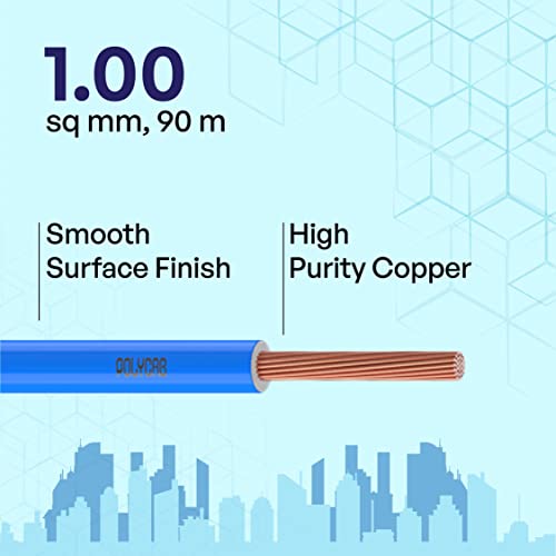 Image of Polycab OPTIMA+ 1sqmm 90M coil | Flame Retardant | Lead free | 99.97% high purity copper | Rodent protection | PVC insulated housewire [Blue]