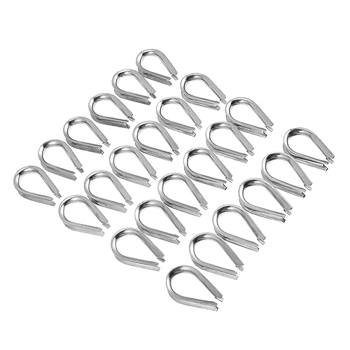 MUCKLILY 24 Pcs Capel Protection Ring Rope Cable Thimbles Riggs Thimble for Wire Steel Wire Clamp Cable Sleeve Wire Cable Clamps Thimble Rigging Cable Clips 304 Stainless Steel Silver