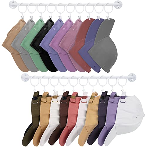 Hat Rack for Wall Baseball Cap Display Organizer with 20 Hooks Modern Metal Hat Holder Wall-Mounted Caps Hanger for Closet Door Bedroom Entryway Laundry, Set of 2, White