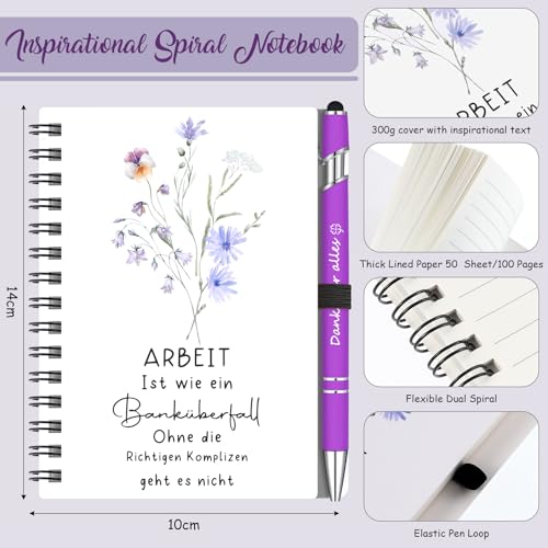 Sinmoe 3er Set Dankeschön Geschenke für Kollegen Mitarbeiter inklusive Spiral Notizbuch Kugelschreiber mit Schlüsselanhänger Kollegen Abschiedsgeschenk(ARBEIT ist wie ein Banküberfall)