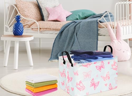 Image of Storage Basket Home Shelf Basket Kids Organizer Box Clothes Laundry Hamper Nursery Bin Gift Laundry Basket with Handles for Home (Butterfly)