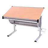 Modernes Design | Mit integrierten Linealen und Stiftablage | Arbeitsfläche in 10 Winkeln neigbar | Tischhöhe verstellbar | Mit praktischem Haken | Ablagefläche unter der Tischplatte | Tischplatte mit PVC-Folie laminiert