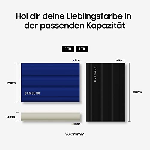 Samsung Portable SSD T7 Shield (MU-PE1T0R/EU), 1 TB, USB 3.2 Gen.2, 1.050 MB/s Lesen, 1.000 MB/s Schreiben, Blau + Amazon Basics Festplattentasche, schwarz – Bild 6