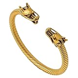 Xusamss Dragon Open Cuff Bracelet for Men, Stainless Steel Twisted Cable Bangle, Dragon Head Jewelry Classic Cable Bracelet, Fashion Mens Bangle Bracelet(Gold)