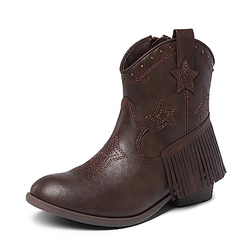 DREAM PAIRS Girls Cowgirl Cowboy Ankle Western Boots Side Zipper Riding Shoes with Tassel Little Kid/Big Kid 12 Little Kid Brown