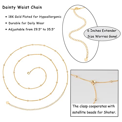 Image of PEARLADA Minimalist Beach Bikini Body Chain 18K Gold Pearl Adjustable Belly Chain Shell Pendants Fashion Handmade Jewelry for Women Sexy Waist Chain