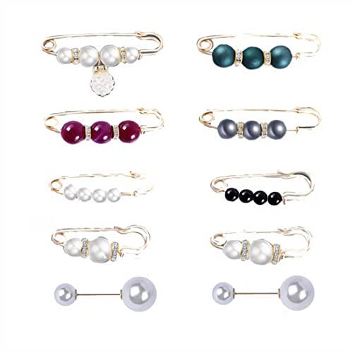 Androxeda 10 Pièces Pinces pour Châle Broche Femme Épingle à Nourrice avec Faux Strass et Perle pour la Fixation de Pull, Châles et Robes, Épingles de Sûreté pour Femmes Filles Vêtements Décoration