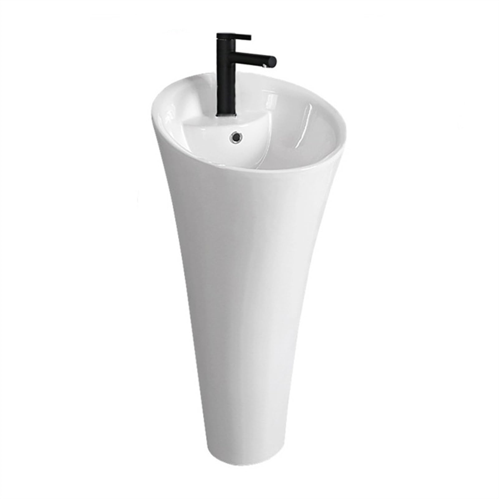 Zhaoj24-05 White Pedestal Sink One Piece Pedestal Basin With Overflow, Floor Standing Bathroom Vanity With Faucet And Drain Kit, Modern Ceramic Sink Art(White)