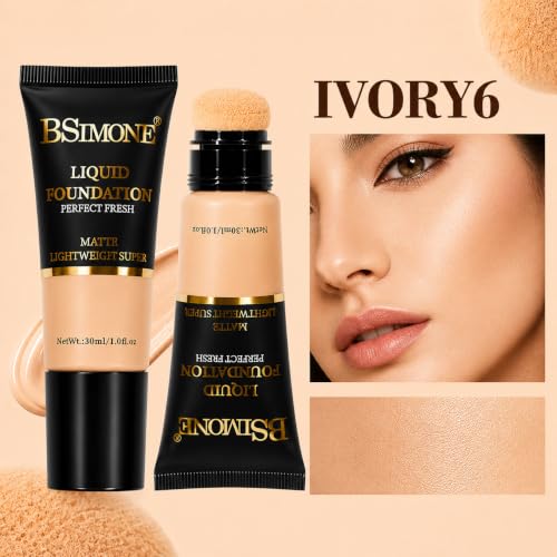 Image of Liquid Foundation for Women | Matte Finish Face Makeup | Lightweight Full Coverage Foundation | Long Lasting, Smooth & Natural Look | Flawless Makeup Base for Daily Use | 30ml, IVORY 6