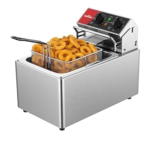 CROSSON Commerciële Roestvrijstalen Elektrische Friteuse,230V/3250W Professionele Elektrische Friteuse 8L met Temperatuurregeling 80-200°C