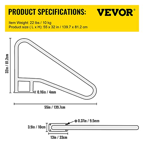 Image of VEVOR Pool Rail, 55 x 32 304 Stainless Steel, 250 lbs Load Pool Handrail