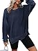 Womens Crew Neck Split Waffle Sweaters Oversized Long Sleeve Lightweight Sweatshirt Casual Pullover Tops Outfits (Dark Blue,XX-Large)
