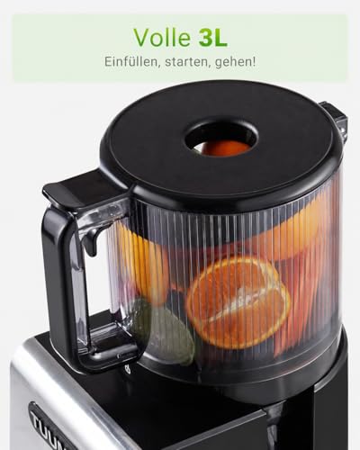 TUUMIIST Entsafter‚ Slow Juicer mit 150mm Extra Großem Einfüllschacht, Entsafter Gemüse und Obst Testsieger anwendbar Ganzes Obst und Gemüse, Saftpresse BPA-Frei, Glanzschwarz