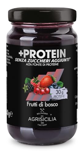 Agrisicilia +Protein Confettura di Frutti di Bosco fonte di proteine e senza zuccheri aggiunti vasetto da 240 grammi ottima per colazione e merenda