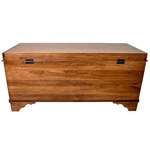 Image of Rustic Red Door Co. Cedar Hope Chest with Waterfall Top, Amish Made Wooden Storage Trunk Box for Bedroom, Blanket, Clothes, Anti-Slam Hinges and Lock, 36 inch, Rustic Hickory Wood, Boston Stain