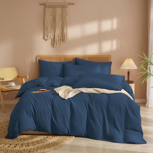 DXHOME Ropa de cama de 135 x 200 cm, algodón azul claro, ropa de cama de verano, transpirable, microfibra suave, funda nórdica individual con cremallera + 1 funda de almohada de 80 x 80 cm