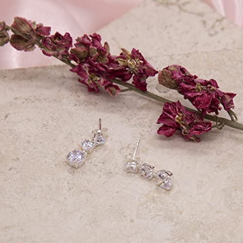 Tuscany Silver Women's Sterling Silver Triple Cubic Zirconia 6mm x 17mm Drop Earrings3