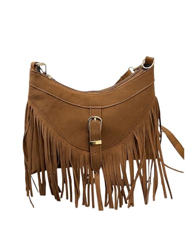 MakeMeChic Women's Faux Suede Crossbody Bag Fringe Adjustable Strap Handbag Purse