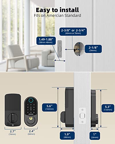 Fingerprint Deadbolt Lock, Zomnua Keyless Entry Door Locks With Keypads - Front Door Smart Lock With Touchscreen, Auto Lock, Electronic Digital Deadbolt With Fobs,Anti-Peeking Code,Black #TOP4