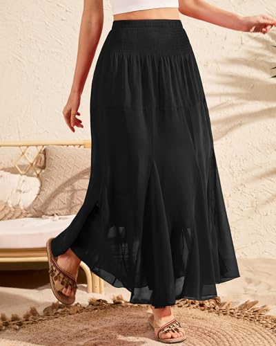 CYiNu Womens Long Maxi Skirt Chiffon Elastic High Waist Tiered Pleated Floral Printed A-Line Boho Long Skirts for Women3