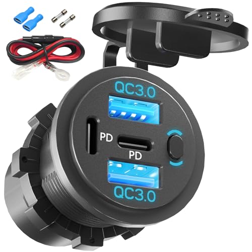 Accesorios coche con salida USB 12V rápida y puertos USB C duales PD estancos