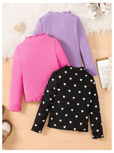 MakeMeChic Girl's Lettuce Trim Mock Neck Shirt 3 Pack Long Sleeve Rib Knitted Tee Tops2