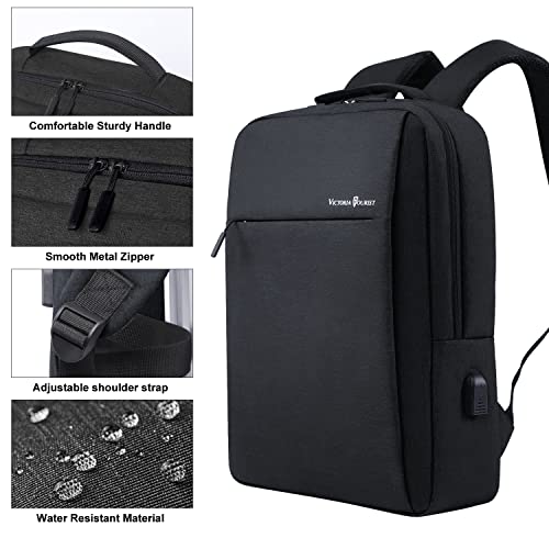 Victoriatourist Laptop Backpack 15.6 Inch, Business Slim Durable Travel Water Resistant Backpacks With Usb Charging Port, College Bookbag Computer Bag Gifts For Men Women Fits Notebook(Black) #TOP4