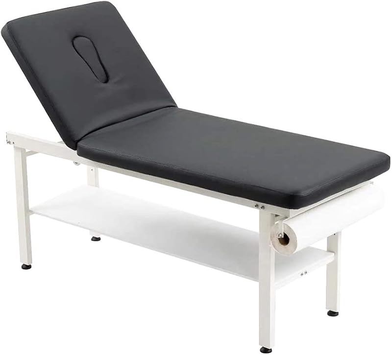 27.6" Width Comfortable Fixed Height Medical Exam Table Backrest Adjustable with Paper Holder and Breath Hole for Clinic Lab Treatment (Black)