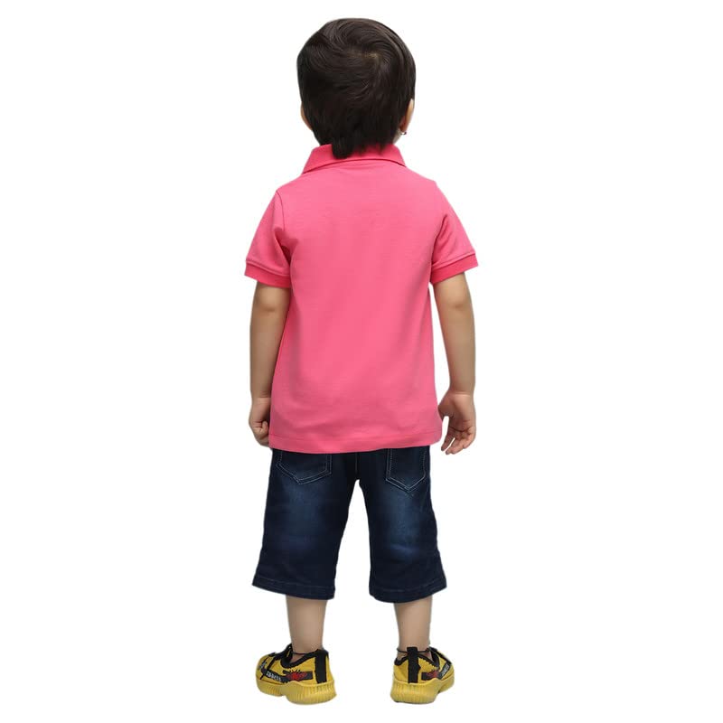 Nusyl Solid Polo T-Shirt for Infants (6 Months - 36 Months) | Regular Fit | Polo Collar & Buttoned T-Shirt - Bubblegum Pink - 9-12M - Image 3 thumbnail