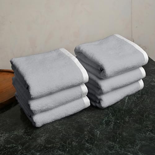 Image of Divine Casa 500 GSM Cotton Face Towel Set of 6 | 30 x 30 CM Grey Ultra Soft Absorbent Cotton Washcloths | Spa Quality Quick Dry Bathroom Towels
