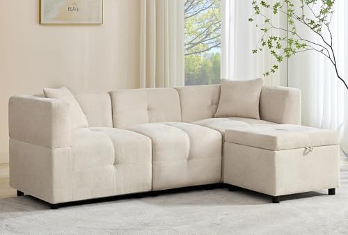 Yihomfy Canapé d'angle, Canape Dangle Convertible avec Canapé 3 Places avec méridienne, Canapé d'accueil Moderne Blanc pour Salon (Beige C)